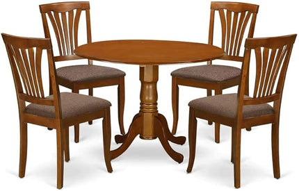 East West Furniture DLAV5-SBR-C 5 Piece Dinette Set for 4 Includes a Round Dining Table with Dropleaf and 4 Linen Fabric Dining Room Chairs, 42x42 Inch, Saddle Brown - LeafyLoom