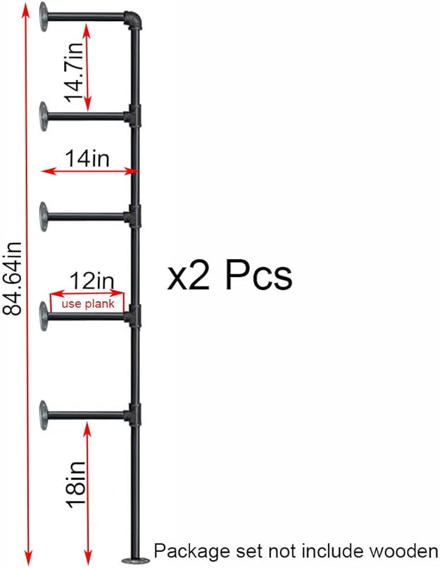 (14"Deep, 2Pcs)Industrial Retro Wall Mount Iron Pipe Shelf,DIY Open Bookshelf,Hung Bracket,Home Improvement Kitchen Shelves,Tool Utility Shelves, Office Shelves, Bookshelves and bookcases - LeafyLoom