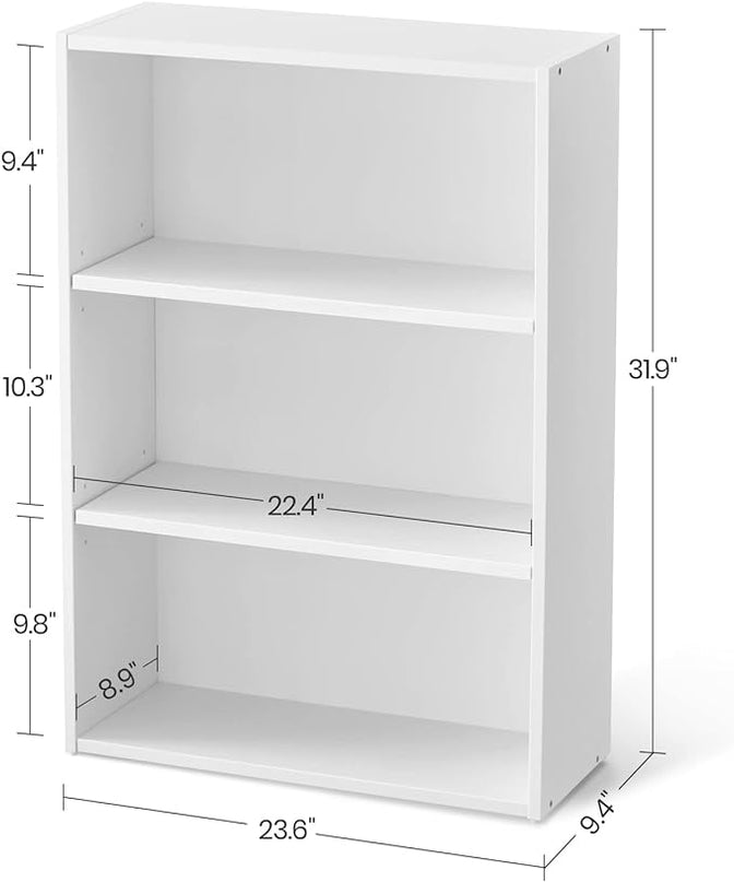 VASAGLE Bookshelf, 23.6 Inches Wide, 3-Tier Open Bookcase with Adjustable Storage Shelves, Floor Standing Unit, Cloud White ULBC163T14 - LeafyLoom
