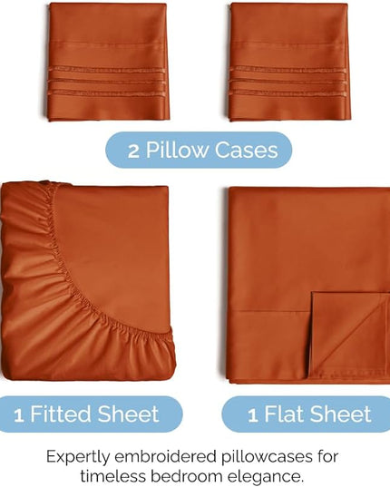 Cal King Size 4 Piece Sheet Set - Comfy Breathable & Cooling Sheets - Hotel Luxury Bed Sheets for Women & Men - Deep Pockets, Easy-Fit, Soft & Wrinkle Free Sheets - Terracotta Oeko-Tex Bed Sheet Set - LeafyLoom