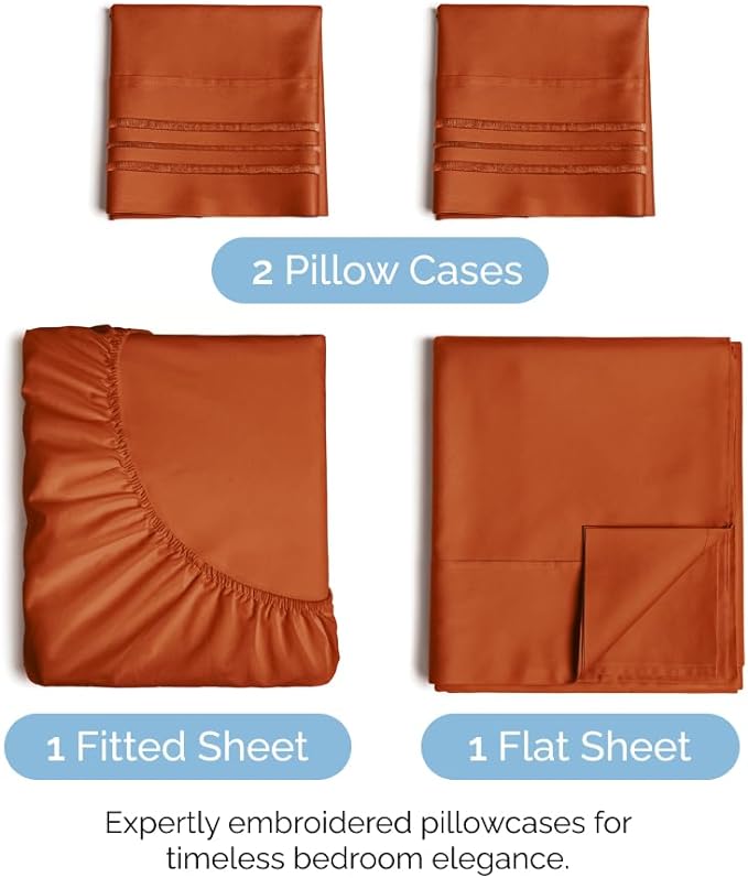 Cal King Size 4 Piece Sheet Set - Comfy Breathable & Cooling Sheets - Hotel Luxury Bed Sheets for Women & Men - Deep Pockets, Easy-Fit, Soft & Wrinkle Free Sheets - Terracotta Oeko-Tex Bed Sheet Set - LeafyLoom