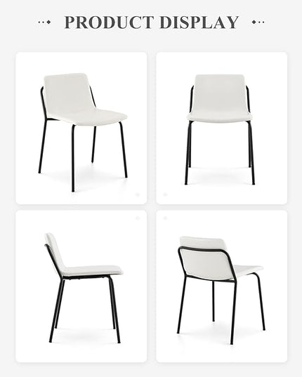 COLAMY PU Leather Dining Chairs Set of 6, Modern Dining Room Kitchen Side Chair with Metal Legs for Home/Living Room/Bedroom/Office, White - LeafyLoom