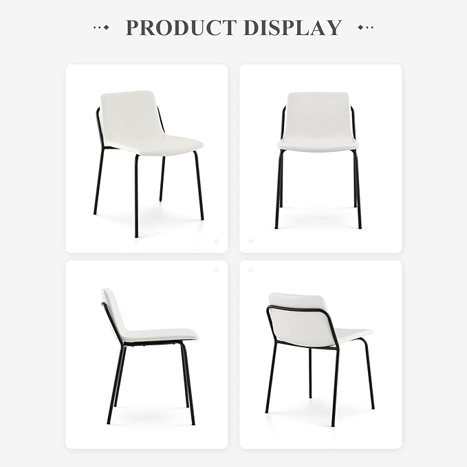 COLAMY PU Leather Dining Chairs Set of 6, Modern Dining Room Kitchen Side Chair with Metal Legs for Home/Living Room/Bedroom/Office, White - LeafyLoom