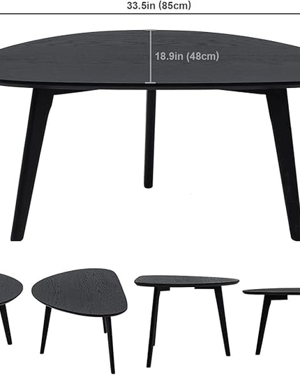 FIRMINANA Small Black Oval Coffee Table for Small Space , Simple Modern Center Table with OAK Wood Legs-Black-18.9" D x 33.47" W x 15.75" H - LeafyLoom