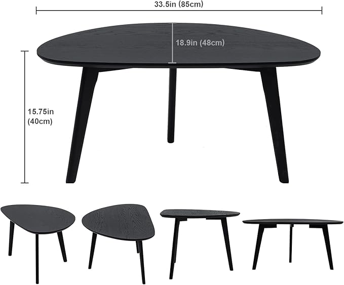FIRMINANA Small Black Oval Coffee Table for Small Space , Simple Modern Center Table with OAK Wood Legs-Black-18.9" D x 33.47" W x 15.75" H - LeafyLoom