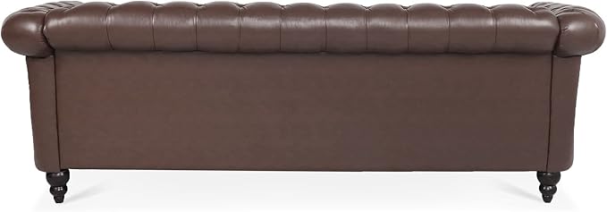 3-Seaters Living Room Clasic Chesterfield Sofa Couch Button Tufted PU Leather Upholstered Sofa&Couch with Luxury Roller Armrest Soild Wood Legs Movable Cushions & Nailhead Decor - LeafyLoom