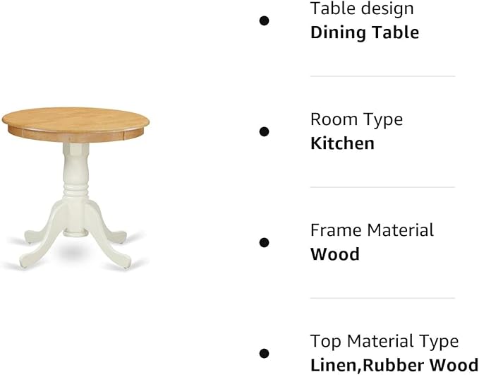 East West Furniture EMT-OLW-TP Eden Dining Room Table - a Round kitchen Table Top with Pedestal Base, 30x30 Inch, Oak & Linen White - LeafyLoom