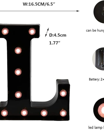 Light Up Black Alphabet Marquee Letters Sign LED Marquee Number Lights Sign for Night Light Home Bar Christmas Lamp Birthday Party Wedding Decoration L - LeafyLoom