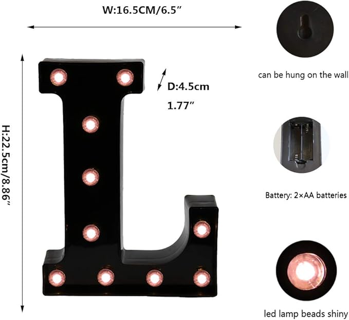 Light Up Black Alphabet Marquee Letters Sign LED Marquee Number Lights Sign for Night Light Home Bar Christmas Lamp Birthday Party Wedding Decoration L - LeafyLoom