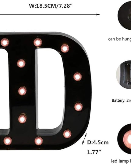 Light Up Black Alphabet Marquee Letters Sign LED Marquee Number Lights Sign for Night Light Home Bar Christmas Lamp Birthday Party Wedding Decoration D - LeafyLoom