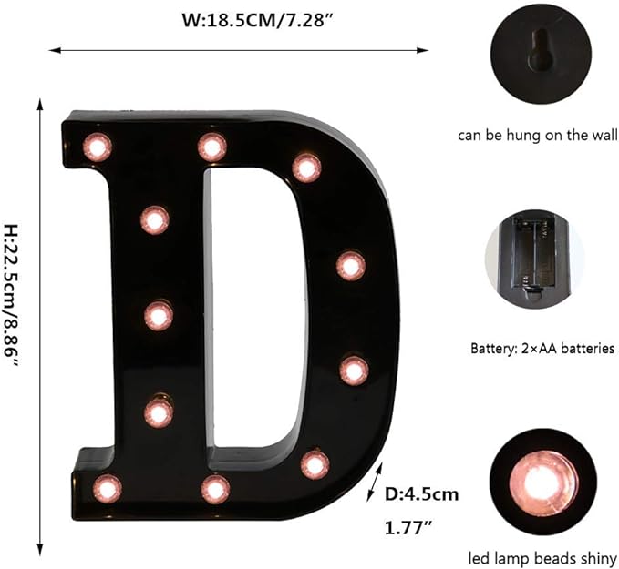 Light Up Black Alphabet Marquee Letters Sign LED Marquee Number Lights Sign for Night Light Home Bar Christmas Lamp Birthday Party Wedding Decoration D - LeafyLoom