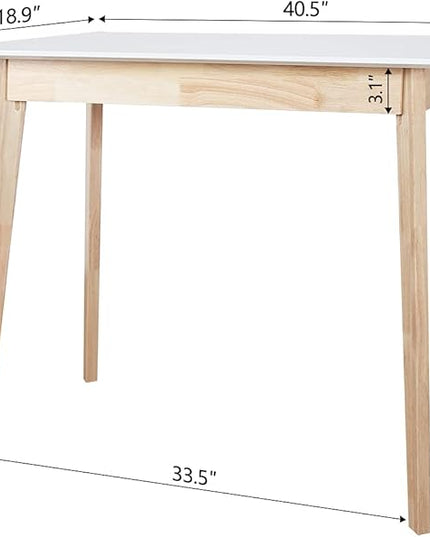 TaoHFE White Vanity Desk with Solid Rubber Wood Legs Glossy White 39 Inch Vanity Table Computer Desk for Home Small Spaces Girl Makeup Desk Modern Vanity Desk No Mirror Dressing Table for Bedroom - LeafyLoom