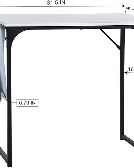 FurnitureR 31.5 inch Small Study Writing Table with Storage Bag Space Saving for Home Office, Modern PC Metal Frame Computer Desk, White - LeafyLoom