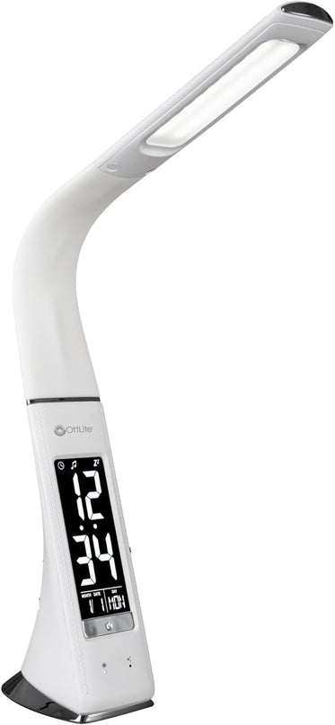 OttLite Thrive LED Sanitizing Desk Lamp with Clock and USB Charging - Eliminates up to 99.9% of Bacteria, Touch Activated, Flexible Neck, Modern Light for Reading, Crafting & Office Desktop - LeafyLoom