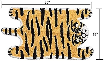 Cute Soft Tiger Shaped Animals Bath Mat Area Rug for Bedroom Bathroom Kitchen Floor Water Absorption Non-Slip Small Carpet Door Mat Kid's Room Playmat (50 * 90CM) - LeafyLoom