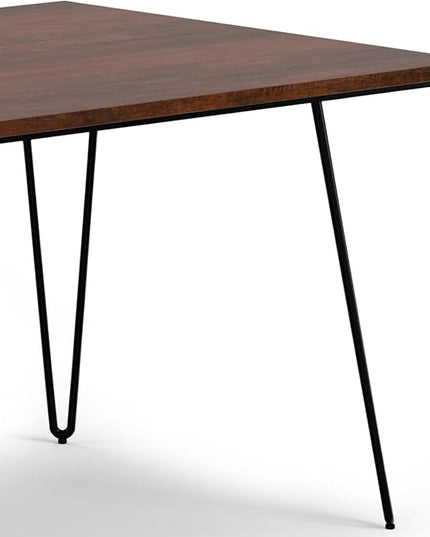 SIMPLIHOME Hunter SOLID MANGO WOOD and Metal Rectangle Industrial Table for The Dining Room, 66 inch, Umber Brown - LeafyLoom