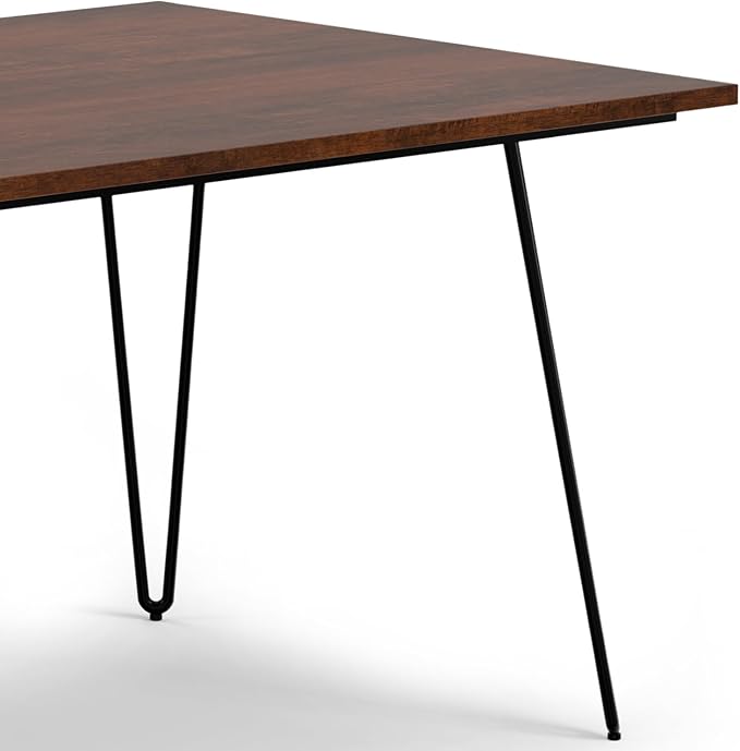 SIMPLIHOME Hunter SOLID MANGO WOOD and Metal Rectangle Industrial Table for The Dining Room, 66 inch, Umber Brown - LeafyLoom