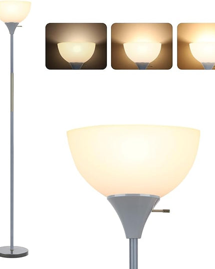 Floor Lamp, LED Standing Lamp 3 Way Dimmable Brightness Floor Lamp Rotary Switch Floor Lamps Modern Industrial Lamp with Shade, Tall Lamps for Living Room Bedroom Office Dining Room (Grey) - LeafyLoom