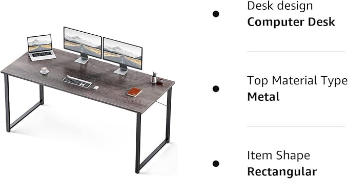 Coleshome 63 Inch Computer Desk, Modern Simple Style Desk for Home Office, Study Student Writing Desk,Grey Oak - LeafyLoom