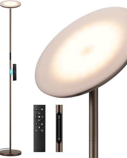 Modern LED Floor Lamp - Remote & Touch Control, 40W/2400LM Sky Torchiere Standing Lamp, Fully Dimmable, 3 Color Temperatures, Ideal for Living Room & Bedroom, Easy to Assemble(Brown) - LeafyLoom