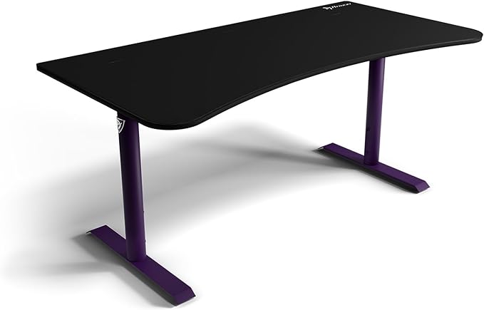 Arozzi Arena Ultrawide Curved Gaming and Office Desk with Full Surface Water Resistant Desk Mat with 3 Custom Monitor Mount Cut Outs and Under The Desk Cable Management Netting - Deep Purple - LeafyLoom