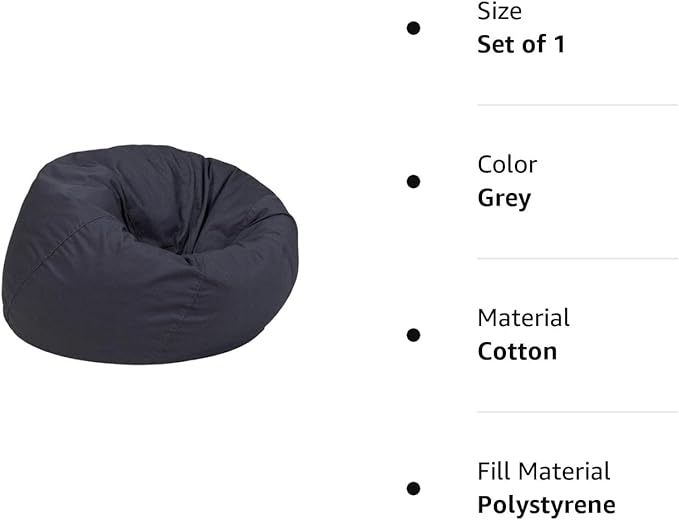 Flash Furniture Dillon Small Bean Bag Chair for Kids and Teens, Foam-Filled Beanbag Chair with Machine Washable Cover, Gray - LeafyLoom