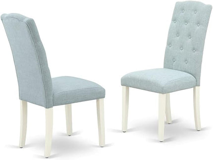 East West Furniture DLCE3-WHI-15 Dublin 3 Piece Set Contains a Round Dining Room Table with Dropleaf and 2 Baby Blue Fabric Upholstered Chairs, 42x42 Inch, Linen White - LeafyLoom