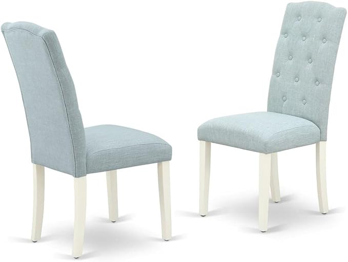East West Furniture DLCE5-WHI-15 Dublin 5 Piece Set Includes a Round Dining Room Table with Dropleaf and 4 Baby Blue Fabric Upholstered Chairs, 42x42 Inch, Linen White - LeafyLoom