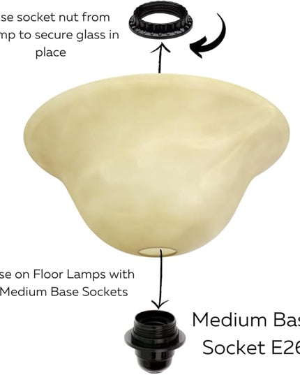 LIGHTACCENTS Alabaster Amber Glass Lamp Shade Replacement For Floor Lamps - Lamp Shades For Floor Lamps With Medium Base E26 Socket- Floor Lamp Shade - Floor Lamp Replacement Glass Lamp Shade (Amber) - LeafyLoom
