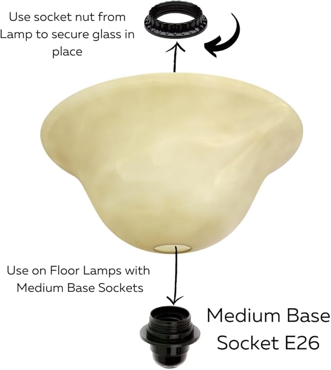 LIGHTACCENTS Alabaster Amber Glass Lamp Shade Replacement For Floor Lamps - Lamp Shades For Floor Lamps With Medium Base E26 Socket- Floor Lamp Shade - Floor Lamp Replacement Glass Lamp Shade (Amber) - LeafyLoom