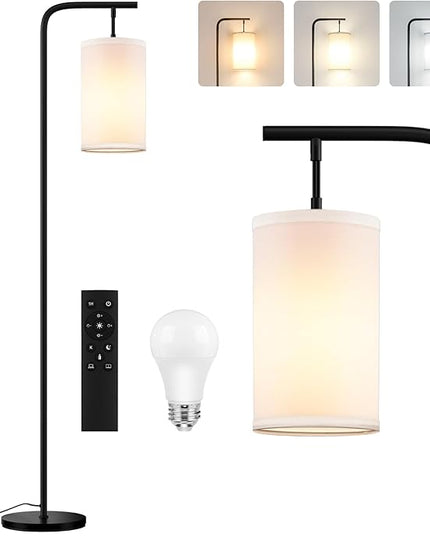 Floor Lamp for Living Room, 9W LED Bulb, Remote Custom Color Temperature & Brightness, Tall Standing Lamps for Bedroom Office Kid Room, Black - LeafyLoom