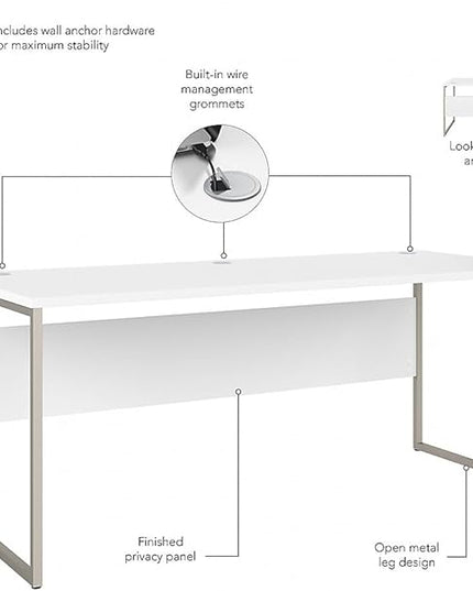 Bush Business Furniture Hybrid 72W x 30D Computer Table Desk with Metal Legs in White - LeafyLoom