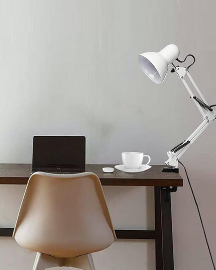 Led Desk Lamp with Clamp - Swing Arm Desk Lamp with 1 LED Cold Light Bulbs 6500K - Folding Table Lamp，Used for Office, Work, Study, Dormitory Reading and Eye Protection (White-01) - LeafyLoom