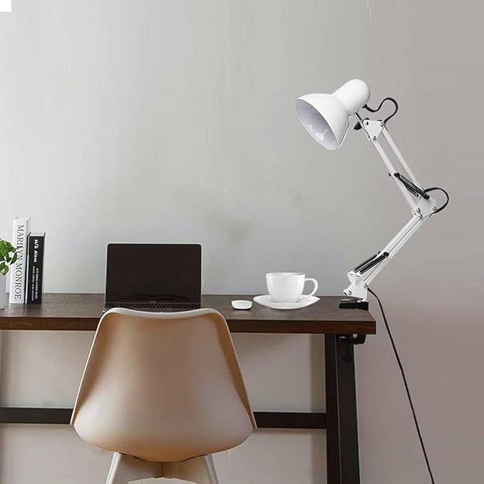 Led Desk Lamp with Clamp - Swing Arm Desk Lamp with 1 LED Cold Light Bulbs 6500K - Folding Table Lamp，Used for Office, Work, Study, Dormitory Reading and Eye Protection (White-01) - LeafyLoom