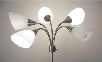 Adesso 7205-22 Multi-White Shade Floor Lamp, Adjustable Gooseneck Arms, Silver - LeafyLoom