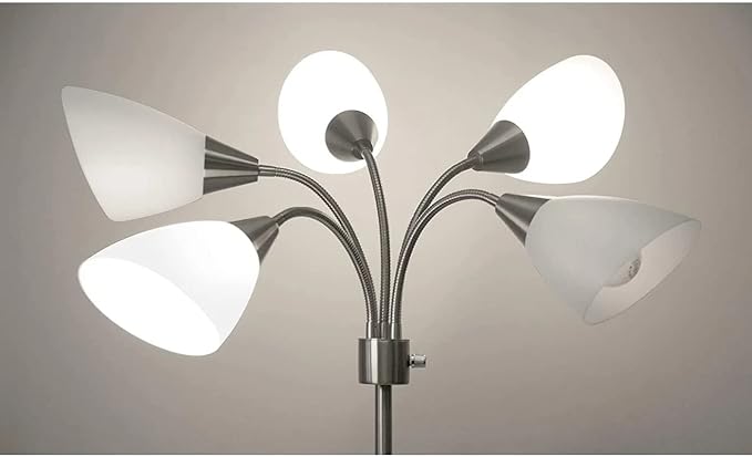 Adesso 7205-22 Multi-White Shade Floor Lamp, Adjustable Gooseneck Arms, Silver - LeafyLoom