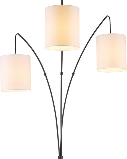 Globe Electric 65913 79" 3-Light Floor Lamp, Matte Black, White Linen Shade, in-Line On/Off Foot Switch - LeafyLoom