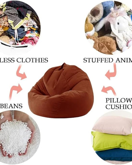 3 Ft Bean Bag Chair Cover (No Filler) Stuffed Animal Storage Bean Bag Cover for Pets Dogs/Cats Bed Corduroy Stuffed for Organizing Plush Toys - LeafyLoom