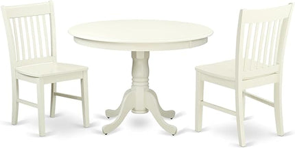 East West Furniture HLNO3-LWH-W 3 Piece Dinette Set for Small Spaces Contains a Round Dining Table with Pedestal and 2 Dining Chairs, 42x42 Inch, Linen White - LeafyLoom