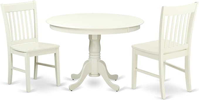 East West Furniture HLNO3-LWH-W 3 Piece Dinette Set for Small Spaces Contains a Round Dining Table with Pedestal and 2 Dining Chairs, 42x42 Inch, Linen White - LeafyLoom