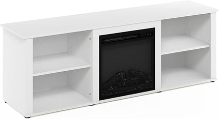 Furinno Classic 70 Inch TV Stand with Fireplace, Solid White - LeafyLoom