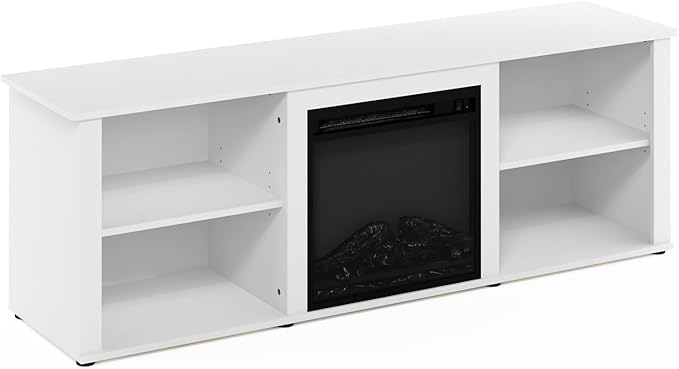 Furinno Classic 70 Inch TV Stand with Fireplace, Solid White - LeafyLoom