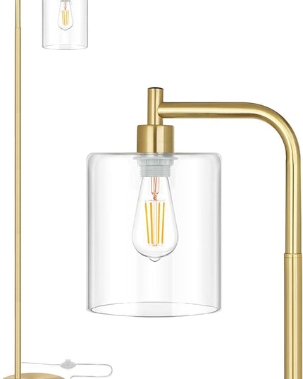 MAXvolador Industrial Floor Lamp, Modern Standing Lamps with Hanging Clear Glass Shade, Classic Reading Tall Pole Light for Living Room Bedroom, Gold - LeafyLoom