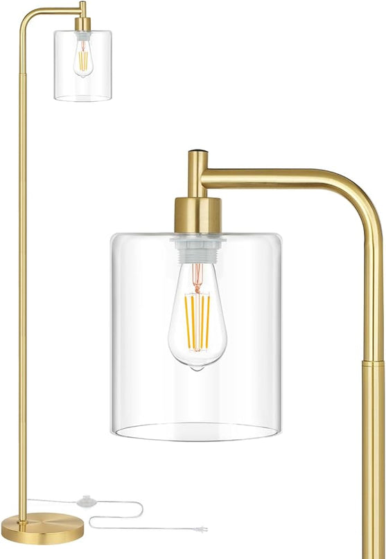 MAXvolador Industrial Floor Lamp, Modern Standing Lamps with Hanging Clear Glass Shade, Classic Reading Tall Pole Light for Living Room Bedroom, Gold - LeafyLoom
