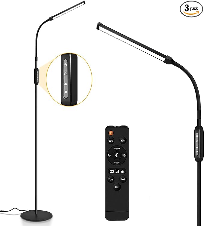 Led Floor Lamp with Remote for Eyelash Extensions Craft Task Lamps Floor Standing Adjustable Gooseneck Dimmer Beauty Lamp Floor for Lashes Facial Spa Salon Makeup - LeafyLoom