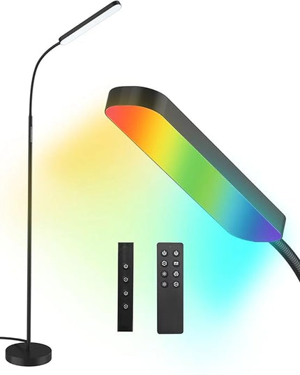 Floor Lamp, RGB Color Changing Dimmer Bright LED Floor Lamp with Stepless Adjustable 3000K-6000K, Smart Remote Control Modern Standing Floor Lamp for Bedroom, Reading, Gaming Room - LeafyLoom