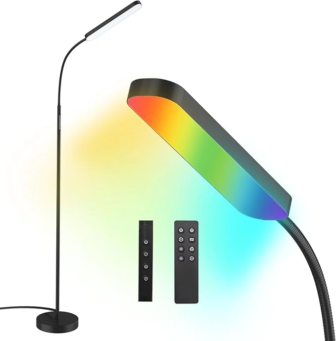 Floor Lamp, RGB Color Changing Dimmer Bright LED Floor Lamp with Stepless Adjustable 3000K-6000K, Smart Remote Control Modern Standing Floor Lamp for Bedroom, Reading, Gaming Room - LeafyLoom