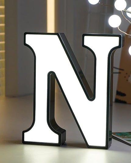 LED Marquee Letter Lights-DIY Marquee Lights up Letter Signs, Dual DC Interface Upgrade Multi-Letter Connection, 26 Alphabet Signs for Wedding, Birthday, Party， Bar Decoration (N) - LeafyLoom