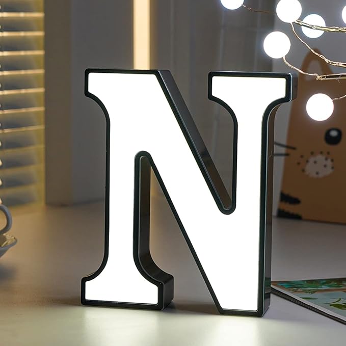 LED Marquee Letter Lights-DIY Marquee Lights up Letter Signs, Dual DC Interface Upgrade Multi-Letter Connection, 26 Alphabet Signs for Wedding, Birthday, Party， Bar Decoration (N) - LeafyLoom