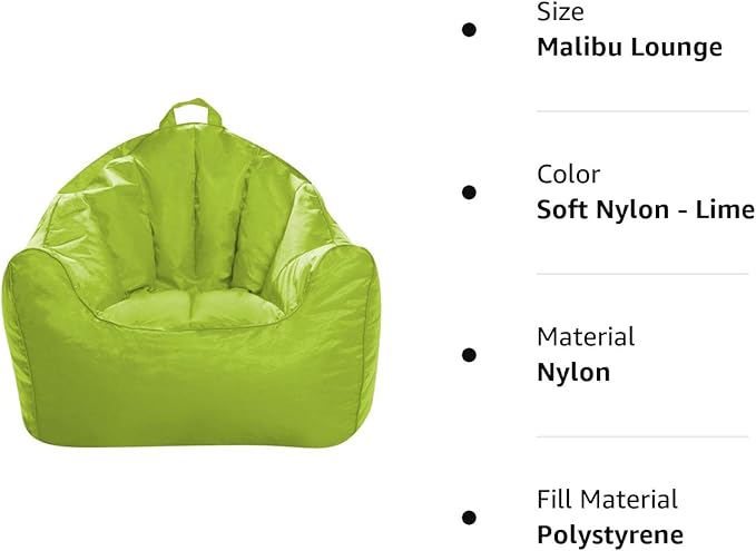 Posh Creations Structured Comfy Seat for Playrooms and Bedrooms, Large Bean Bag Chair, Malibu Lounge, Lime - LeafyLoom